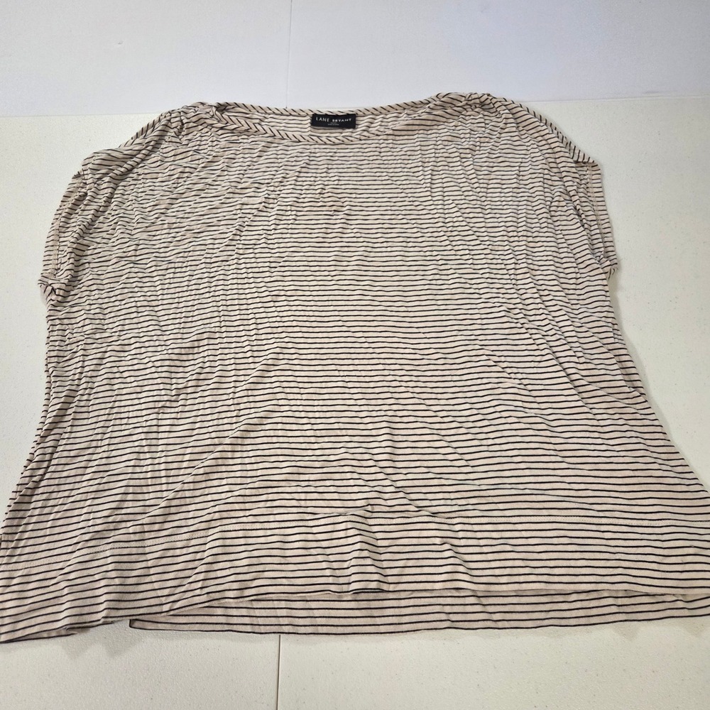 Lane Bryant Womens 22/24 Striped Boat Neck Dolman Short Sleeve Top Beige Black